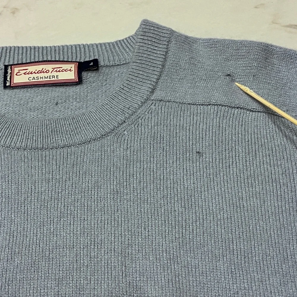 Eucidio Tucci Spain Mens Soft Blue Cashmere‎ Crewneck Sweater Size Medium READ